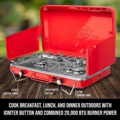 Hike Crew 2 Burner Portable Camping Stove Top with Integrated Igniter & Drip Tray