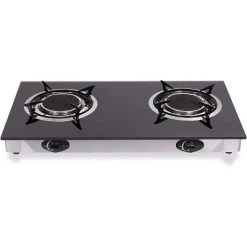 Barton Living Barton 2 Burner Glass Cooktop Auto Ignition Stove Infrared Flame Ceramic Head with Regulator, Black