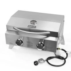 Barton Living Barton Dual-Burner Tabletop Grill Propane Gas Stainless Steel with Foldable Leg 20,000 BTU