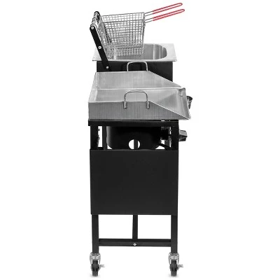 Barton Living Barton 58,000 BTU Outdoor Double Burner Stove Cook Station Flat Top Griddle & Deep Fryer BBQ Grill Side Table 3 Barton Living Barton 58,000 BTU Outdoor Double Burner Stove Cook Station Flat Top Griddle & Deep Fryer BBQ Grill Side Table - Image 2