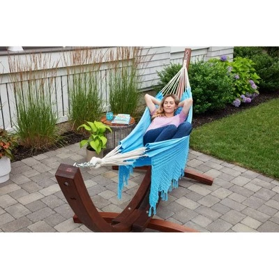 Bahia Crochet Double Hammock - Blue - Sol Living 4 Bahia Crochet Double Hammock - Blue - Sol Living - Image 2