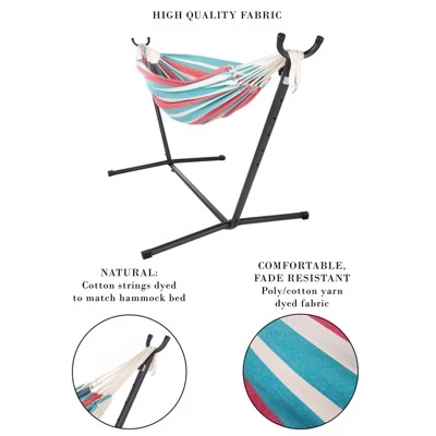 Pure Garden 2-Person Hammock with Stand, 450lb Weight Capacity, Blue/Red Stripe 4 Pure Garden 2-Person Hammock with Stand, 450lb Weight Capacity, Blue/Red Stripe - Image 2