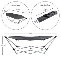 Hastings Home Portable Hammock with Stand, Gray -Outlet Camping Gear Store unnamed file 3415