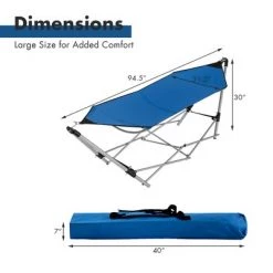 Costway Portable Folding Hammock Lounge Camping Bed Steel Frame Stand W/Carry Bag Blue