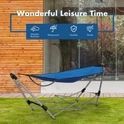 Costway Portable Folding Hammock Lounge Camping Bed Steel Frame Stand W/Carry Bag Blue -Outlet Camping Gear Store unnamed file 3459