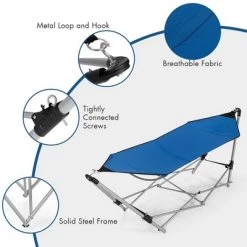 Costway Portable Folding Hammock Lounge Camping Bed Steel Frame Stand W/Carry Bag Blue -Outlet Camping Gear Store unnamed file 3460