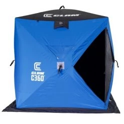 Clam Outdoors CLAM 14474 C-360 2 to 3 Person 6 Foot Lightweight Portable Pop Up Ice Fishing Angler Hub Shelter Tent with Anchors, Tie Ropes, and Carrying Bag