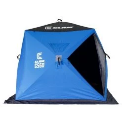 Clam Outdoors CLAM 14476 C-560 3 to 4 Person 7.5 Foot Lightweight Portable Pop Up Ice Fishing Angler Hub Shelter Tent with Anchors, Tie Ropes, and Carrying Bag