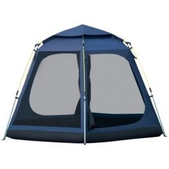 Outsunny 6 Person Camping Tent, Waterproof Rain Cover, Easy Pop Up Hexagon Design, Family / Party Sized, Mesh, 2 Pockets for Hiking, Backpacking, Hunting, Fishing, Dark Blue -Outlet Camping Gear Store unnamed file 3892