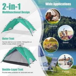 Costway 4 Person Instant Pop-up Camping Tent 2-in-1 Double-Layer Waterproof Tent Green -Outlet Camping Gear Store unnamed file 3922