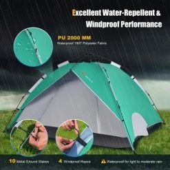 Costway 4 Person Instant Pop-up Camping Tent 2-in-1 Double-Layer Waterproof Tent Green -Outlet Camping Gear Store unnamed file 3923
