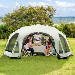 Outsunny 20 Person Extra Large Screen Tent, 2 Doors for Multiple-Person Exit, Huge Tent Screen House, Breathable Outdoor Canopy Tent, Dome, 17.9' x 16.7', Cream