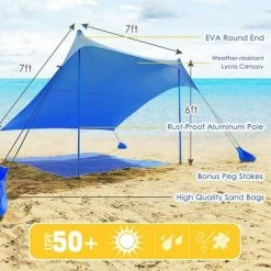 Costway Family Beach Tent Canopy w/ 4 Poles Sandbag Anchors 7'x7' UPF50+ Blue 9 Costway Family Beach Tent Canopy w/ 4 Poles Sandbag Anchors 7'x7' UPF50+ Blue -Outlet Camping Gear Store unnamed file 3968