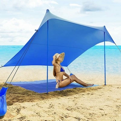 Costway Family Beach Tent Canopy w/ 4 Poles Sandbag Anchors 7'x7' UPF50+ Blue 6 Costway Family Beach Tent Canopy w/ 4 Poles Sandbag Anchors 7'x7' UPF50+ Blue - Image 5