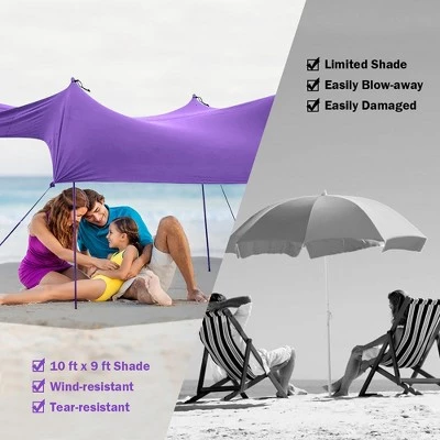 Costway Family Beach Tent Canopy w/4 Poles Sandbag Anchors 10'x9' UPF50+ Purple/Green/Blue 4 Costway Family Beach Tent Canopy w/4 Poles Sandbag Anchors 10'x9' UPF50+ Purple/Green/Blue - Image 2