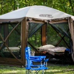 Clam Outdoors CLAM Quick-Set Pavilion Camper 12.5 x 12.5 Foot Portable Pop-Up Camping Outdoor Gazebo Screen Tent 6 Sided Canopy Shelter w/ Stakes & Bag, Brown -Outlet Camping Gear Store unnamed file 4002