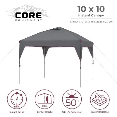 Core Equipment CORE Instant Canopy 10 x 10 Foot Outdoor Pop Up Shade Canopy Shelter Tent, Gray 3 Core Equipment CORE Instant Canopy 10 x 10 Foot Outdoor Pop Up Shade Canopy Shelter Tent, Gray