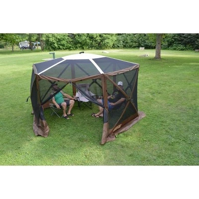 Clam Outdoors CLAM Quick-Set Escape 12 x 12 Foot Sky Screen Pop Up Camping Outdoor Gazebo 6 Sided Canopy Shelter + 6 Pack of Wind and Sun Panels, Brown 4 Clam Outdoors CLAM Quick-Set Escape 12 x 12 Foot Sky Screen Pop Up Camping Outdoor Gazebo 6 Sided Canopy Shelter + 6 Pack of Wind and Sun Panels, Brown - Image 2