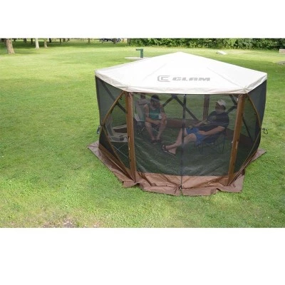 Clam Outdoors CLAM Quick-Set Escape 12 x 12 Foot Sky Screen Pop Up Camping Outdoor Gazebo 6 Sided Canopy Shelter + 6 Pack of Wind and Sun Panels, Brown 5 Clam Outdoors CLAM Quick-Set Escape 12 x 12 Foot Sky Screen Pop Up Camping Outdoor Gazebo 6 Sided Canopy Shelter + 6 Pack of Wind and Sun Panels, Brown - Image 3