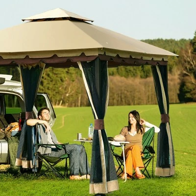 Costway 2-Tier 10'x10' Gazebo Canopy Tent Shelter Awning Steel Patio Garden Outdoor 4 Costway 2-Tier 10'x10' Gazebo Canopy Tent Shelter Awning Steel Patio Garden Outdoor - Image 2