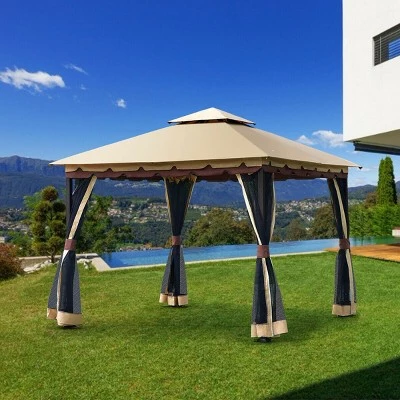 Costway 2-Tier 10'x10' Gazebo Canopy Tent Shelter Awning Steel Patio Garden Outdoor 6 Costway 2-Tier 10'x10' Gazebo Canopy Tent Shelter Awning Steel Patio Garden Outdoor - Image 4
