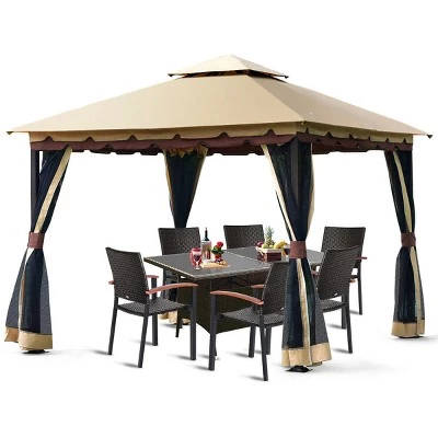Costway 2-Tier 10'x10' Gazebo Canopy Tent Shelter Awning Steel Patio Garden Outdoor 8 Costway 2-Tier 10'x10' Gazebo Canopy Tent Shelter Awning Steel Patio Garden Outdoor - Image 6