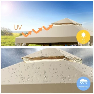 Costway Outdoor 2-Tier 10'x10' Gazebo Canopy Shelter Awning Tent Patio Garden Screw-free structure Brown 6 Costway Outdoor 2-Tier 10'x10' Gazebo Canopy Shelter Awning Tent Patio Garden Screw-free structure Brown - Image 4