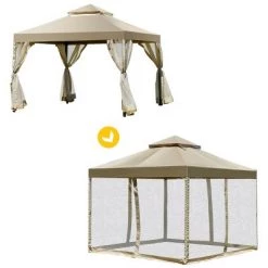 Costway Outdoor 2-Tier 10'x10' Gazebo Canopy Shelter Awning Tent Patio Garden Screw-free structure Brown 12 Costway Outdoor 2-Tier 10'x10' Gazebo Canopy Shelter Awning Tent Patio Garden Screw-free structure Brown -Outlet Camping Gear Store unnamed file 4106