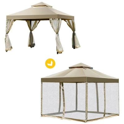 Costway Outdoor 2-Tier 10'x10' Gazebo Canopy Shelter Awning Tent Patio Garden Screw-free structure Brown 7 Costway Outdoor 2-Tier 10'x10' Gazebo Canopy Shelter Awning Tent Patio Garden Screw-free structure Brown - Image 5
