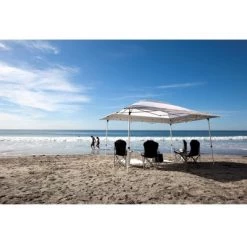 Z-Shade 14 x 10 Foot Prestige Instant Shade Outdoor Canopy Shelter Tent with Reliable Stakes, Steel Frame, and Rolling Bag, Grey & White