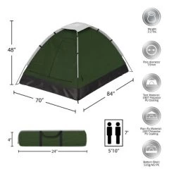 Leisure Sports Lightweight, Water-Resistant 2-Person Dome Tent With Removable Rain Fly and Carry Bag - Green