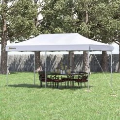 Outsunny 10'x20' Aluminum Pop Up Canopy Folding Instant Shelter Party Tent with Wheeled Bag, 2-Level Adjustable & Upgraded Thicker Tube, XL Large Ground Stakes for Events Patio Backyard
