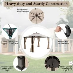 Costway 12' x 10' Outdoor Patio Gazebo Canopy Shelter Double Top Sidewalls Netting Brown Beige -Outlet Camping Gear Store unnamed file 4370