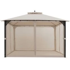 Costway 12' x 10' Outdoor Patio Gazebo Canopy Shelter Double Top Sidewalls Netting Brown Beige -Outlet Camping Gear Store unnamed file 4373