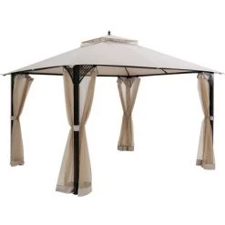 Costway 12' x 10' Outdoor Patio Gazebo Canopy Shelter Double Top Sidewalls Netting Brown Beige -Outlet Camping Gear Store unnamed file 4374