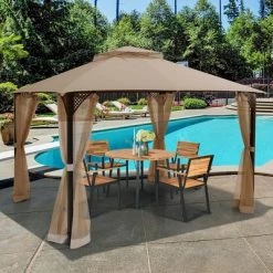 Costway 12' x 10' Outdoor Patio Gazebo Canopy Shelter Double Top Sidewalls Netting Brown Beige -Outlet Camping Gear Store unnamed file 4376