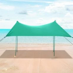 Costway Family Beach Tent Canopy w/ 4 Poles Sandbag Anchors 7'x7' UPF50+ Green -Outlet Camping Gear Store unnamed file 4406