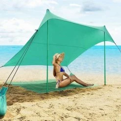 Costway Family Beach Tent Canopy w/ 4 Poles Sandbag Anchors 7'x7' UPF50+ Green -Outlet Camping Gear Store unnamed file 4407