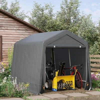Outsunny Garden Storage Tent, Heavy Duty Bike Shed, Patio Storage Shelter w/ Metal Frame and Double Zipper Doors, Dark Grey 4 Outsunny Garden Storage Tent, Heavy Duty Bike Shed, Patio Storage Shelter w/ Metal Frame and Double Zipper Doors, Dark Grey - Image 2