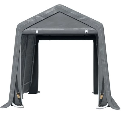 Outsunny Garden Storage Tent, Heavy Duty Bike Shed, Patio Storage Shelter w/ Metal Frame and Double Zipper Doors, Dark Grey 5 Outsunny Garden Storage Tent, Heavy Duty Bike Shed, Patio Storage Shelter w/ Metal Frame and Double Zipper Doors, Dark Grey - Image 3