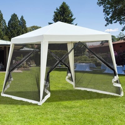Outsunny 10'x10' Outdoor Party Tent Canopy with Mesh Sidewalls, Patio Gazebo Sun Shade Screen Shelter 3 Outsunny 10'x10' Outdoor Party Tent Canopy with Mesh Sidewalls, Patio Gazebo Sun Shade Screen Shelter