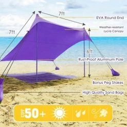 Costway Family Beach Tent Canopy w/ 4 Poles Sandbag Anchors 7'x7' UPF50+ Purple -Outlet Camping Gear Store unnamed file 4800