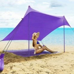 Costway Family Beach Tent Canopy w/ 4 Poles Sandbag Anchors 7'x7' UPF50+ Purple -Outlet Camping Gear Store unnamed file 4802