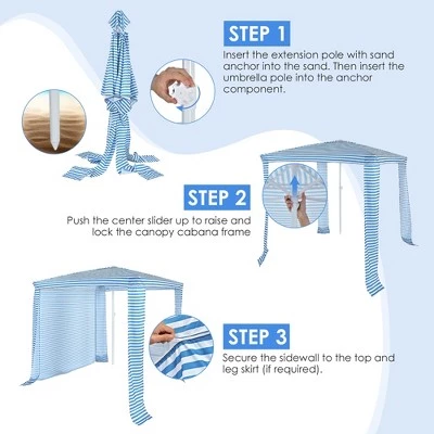 Costway 6.6' x 6.6' Foldable Beach Cabana Easy-Setup Beach Canopy W/ Carry Bag NavyBlue 7 Costway 6.6' x 6.6' Foldable Beach Cabana Easy-Setup Beach Canopy W/ Carry Bag NavyBlue - Image 5