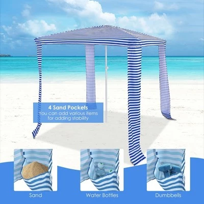 Costway 6.6' x 6.6' Foldable Beach Cabana Easy-Setup Beach Canopy W/ Carry Bag NavyBlue 9 Costway 6.6' x 6.6' Foldable Beach Cabana Easy-Setup Beach Canopy W/ Carry Bag NavyBlue - Image 7
