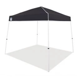 Z-Shade Angled Leg Canopy Tent with Push Button Locking System and 4 Pack of 5 Pound Plastic Concrete Filled Leg Weight Plates, Black