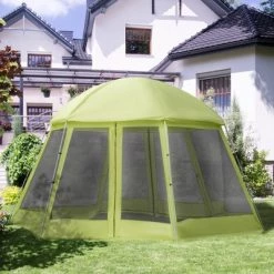 Outsunny Large Screen Tent, Hang Hook for Lantern at Night, 6-8 Person Tent Screen House, 2 Doors for Multiple-Person Entry, Breathable Outdoor Mosquito Net Canopy Tent, Dome, 16' x 16', Green