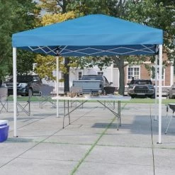 Flash Furniture 10'x10' Pop Up Event Canopy Tent with Carry Bag and 6-Foot Bi-Fold Folding Table with Carrying Handle - Tailgate Tent Set