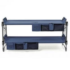 Disc-O-Bed Youth Kid-O-Bunk 62 x 28 Inch Portable Folding Bunked Double Camping Cot Bed with 2 Organizers and 2 Carry Bags, Navy Blue