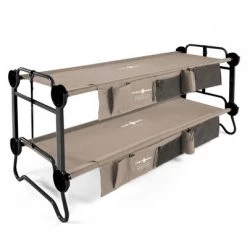 Disc-O-Bed 30901BO Large and Youth Cam-O-Bunk 2 Person Bench Bunked Double Camping Bunk Bed Cot with 2 Side Organizers, Tan (2 Pack)
